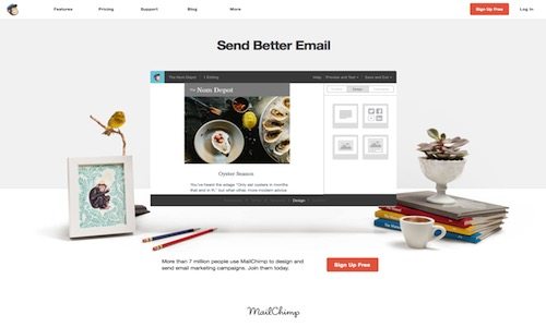 Photos of Mail Chimp's offerings and homepage.